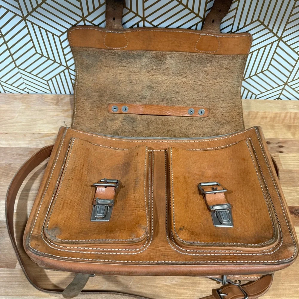JJ Kübler leather bag natural leather bag 30x40 cm briefcase travel bag vintage